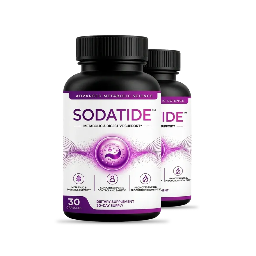 Two black-capped Sodatide bottles, one in front of the other