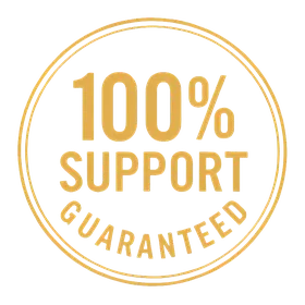 Gold badge reading 100% Support Guaranteed