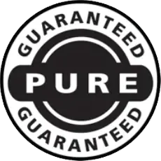 Black and white seal reading Guaranteed Pure