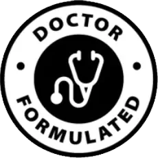 Black and white seal with a stethoscope reading Doctor Formulated
